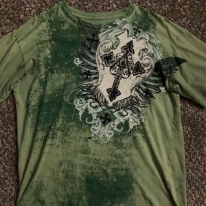 RARE VINTAGE Y2K GREEN AFFLICTION T-shirt Size XL